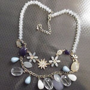 𝅺FASHION BLUE BEADS/RHINESTONES 18" NECKLACE